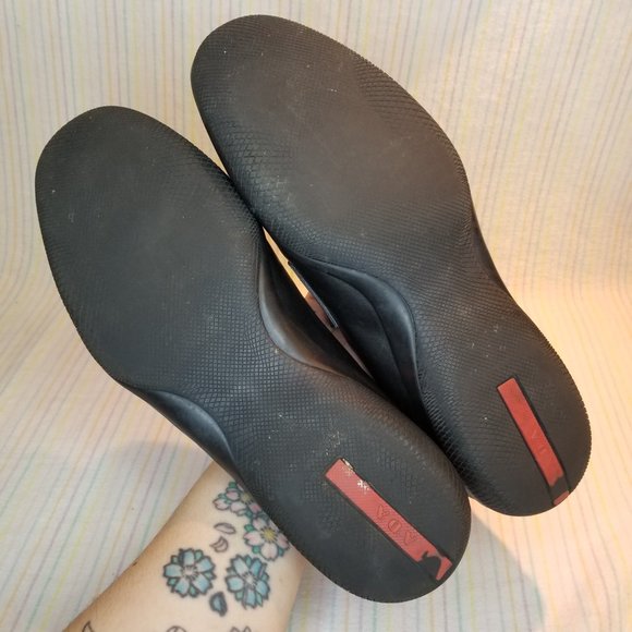 Men\'s Prada Black Leather Penny Loafers Size 8 Rubber Comfort Sole 4D 1359 Italy main image 7